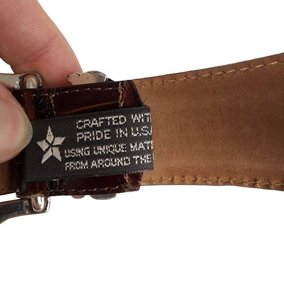 Vintage Brighton- Women’s Belt Brown Moc Crocodile Silver Buckle, Size Medium